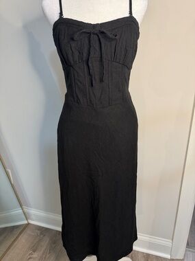 wild fable Black Spaghetti-Strap Tie-Front Midi Dress